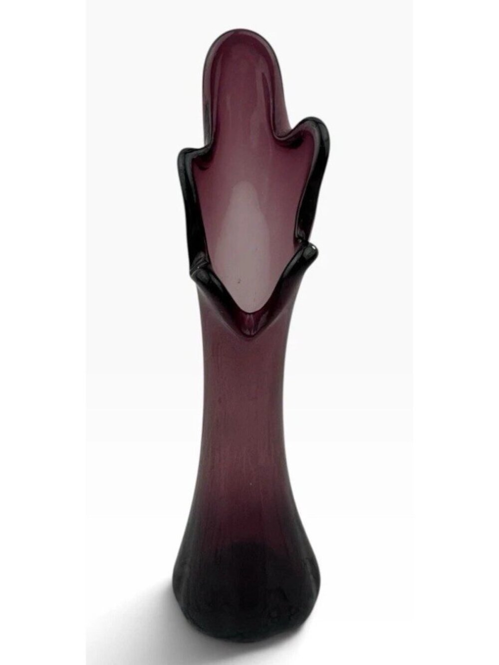 -Amethyst Swung Vase 5 Finger Art Glass Purple 10" High